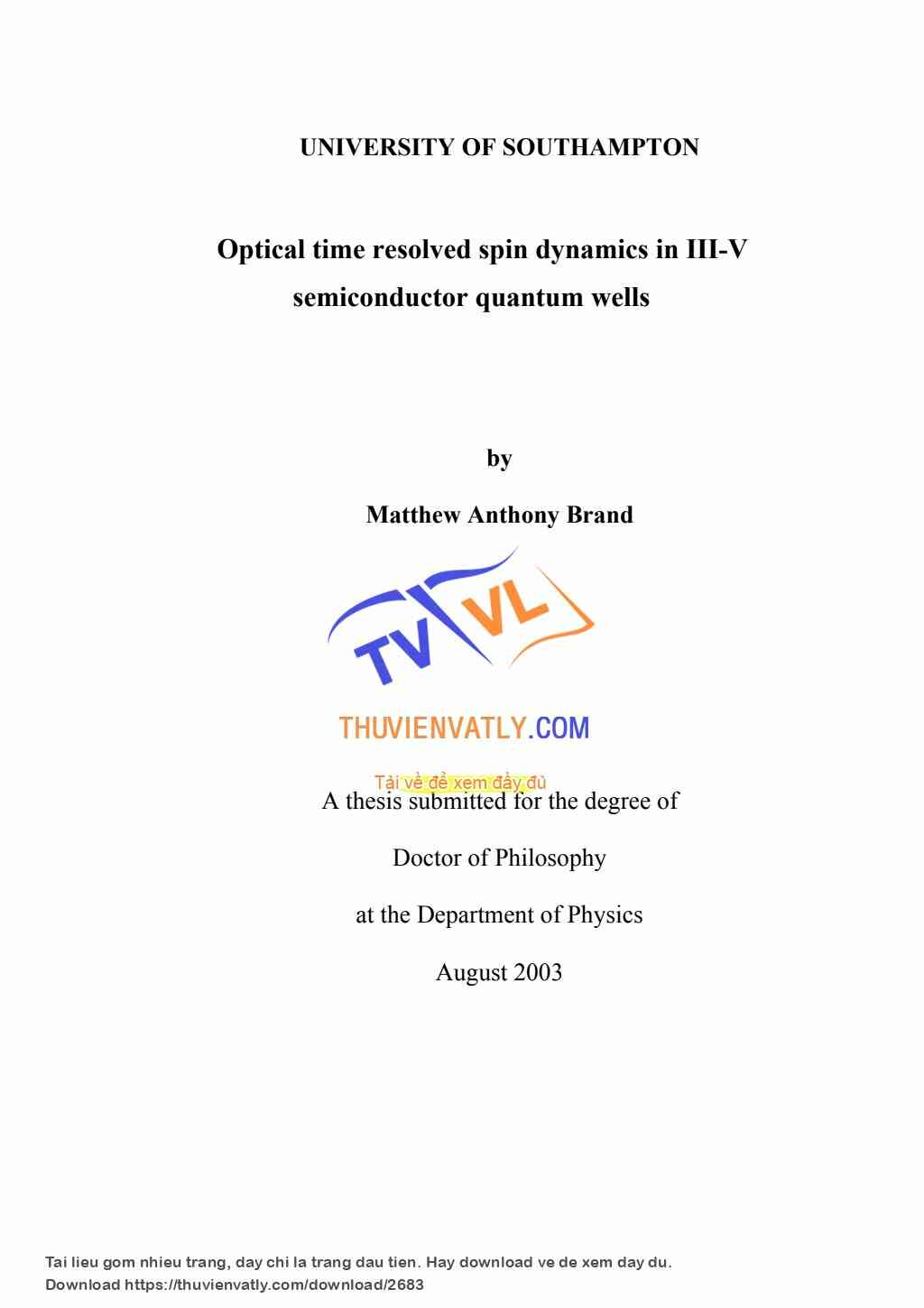 Ph.D Thesis: Optical time resolved spin dynamics in III-V semiconductor quantum wells
