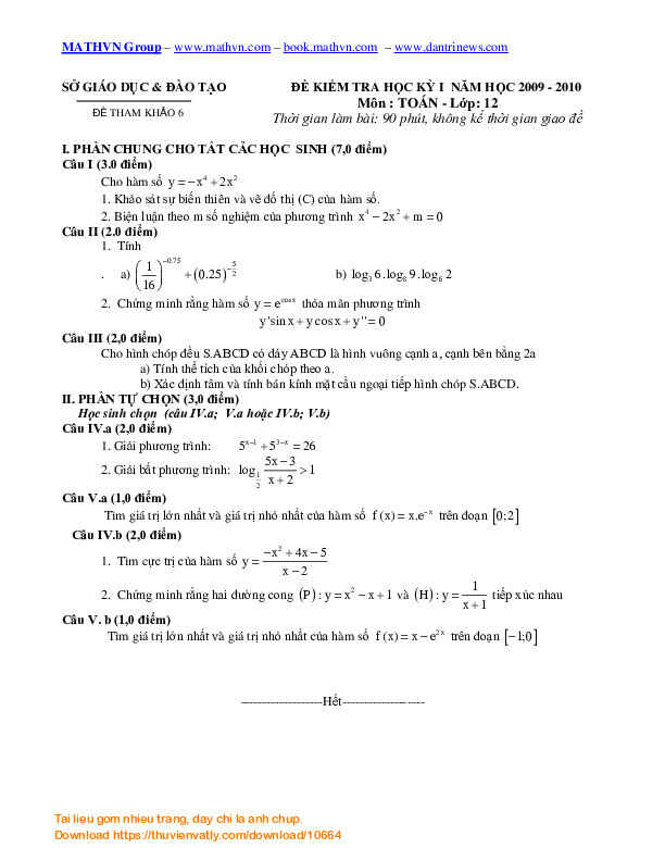 19 đề kiểm tra toán học kì 1 Lớp 12