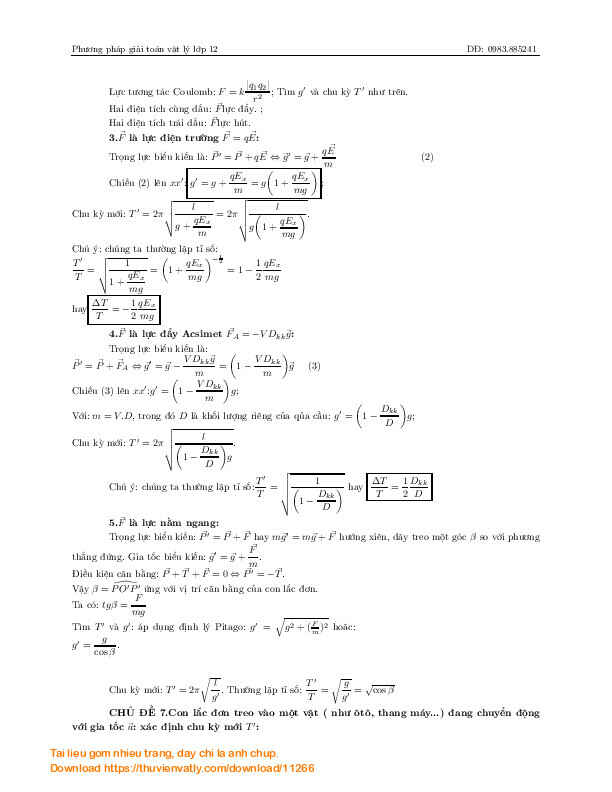 Các vấn đề lí thuyết + phương pháp làm bài tập VL12