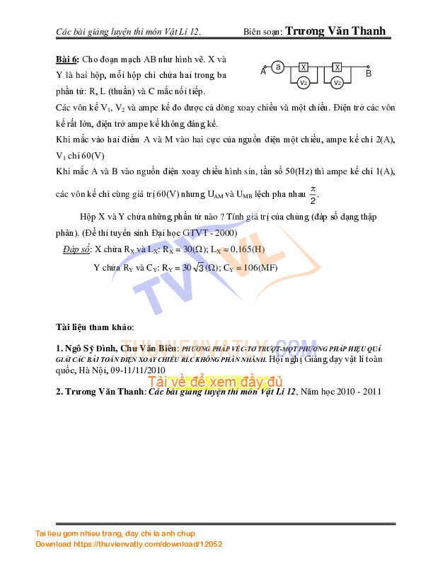 Phương pháp vectơ trượt giải bài toán hộp kín ĐXC 12 (Trương Văn Thanh)