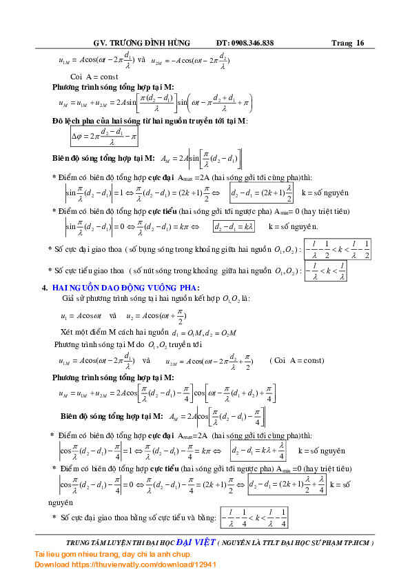 Công thức đầy đủ vật lý 12-LTĐH