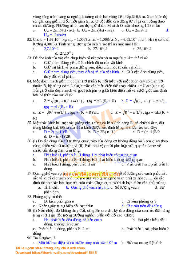 150 câu hỏi trắc nghiệm vật lý 12 nâng cao