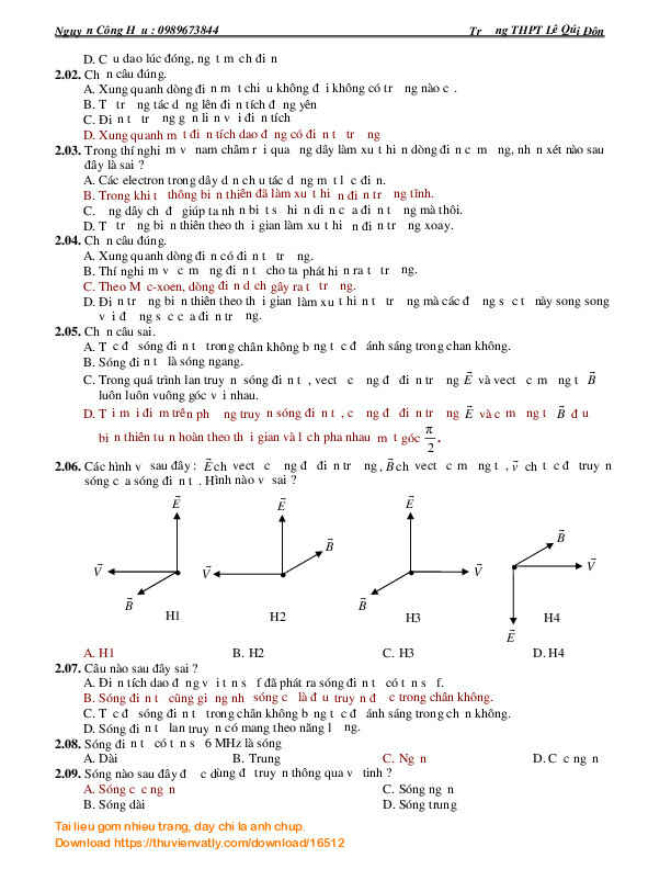 Trắc nghiệm vật lý 12 NC toàn tập - chương 4