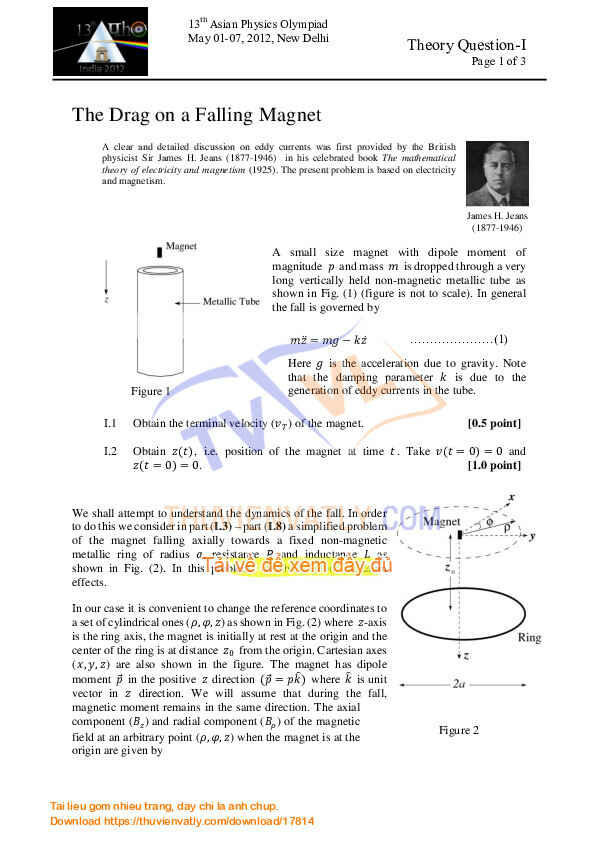 Đề thi Lý thuyết Asian Physics Olympiad  2012 Bài 1