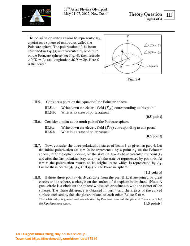 Đề thi Lý thuyết Asian Physics Olympiad  2012 Bài 3