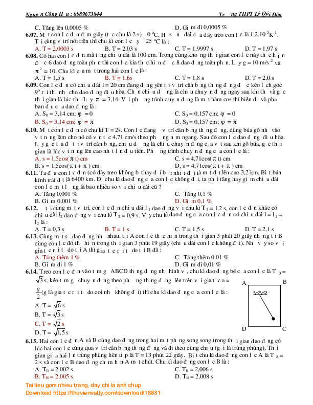 Trắc nghiệm vật lý 12 NC toàn tập - chương 2