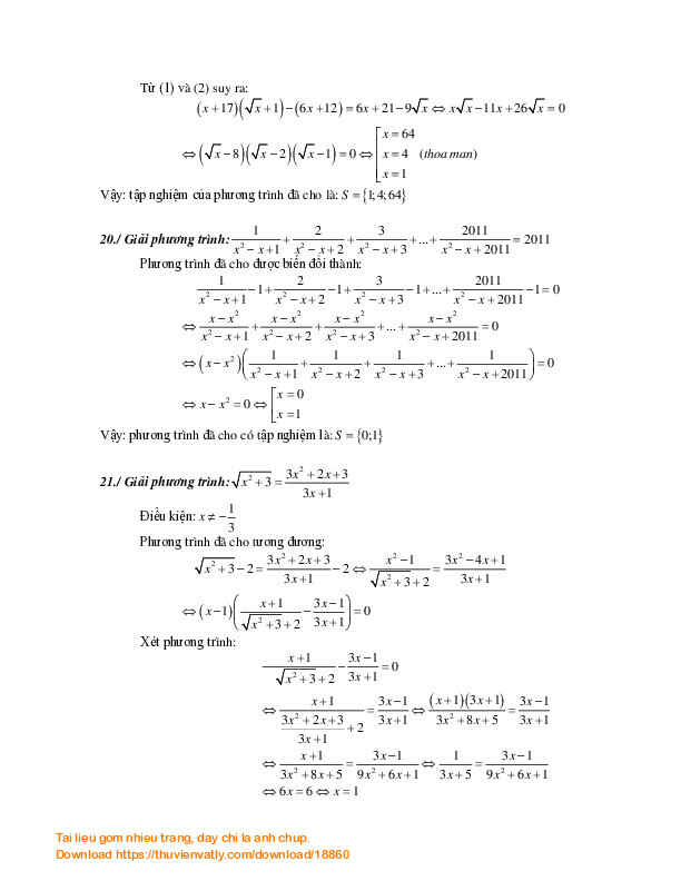 Giải phương trình vô tỉ bằng phương pháp nhân lượng liên hợp