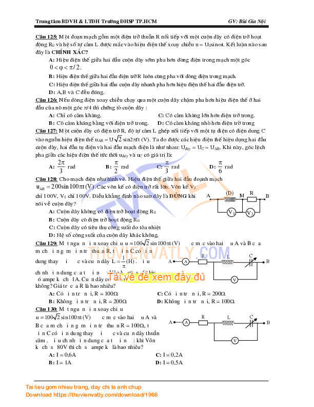 Tóm tắt lý thuyết -bài tập phần dòng điện xoay chiều-GV Bùi Gia Nội