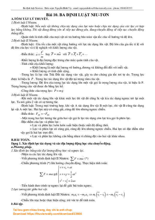 Bài tập về ba định luật Newton