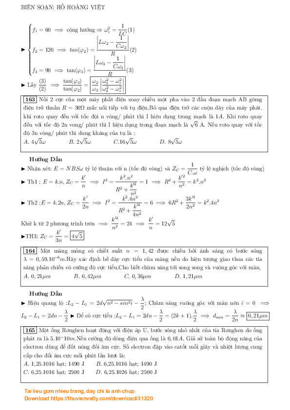 Tuyển tập các bài vật lý 12 hay và khó