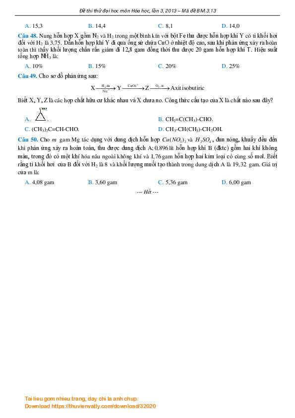 Đề thi thử Hóa học số 3-2013 của BoxMath