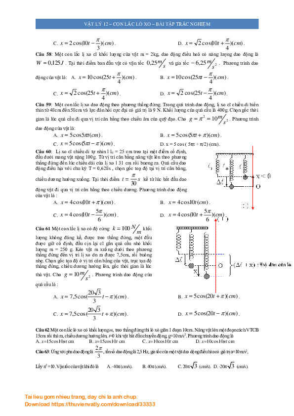 Vật lý 12-con lắc lò xo - Bài tập trắc nghiệm