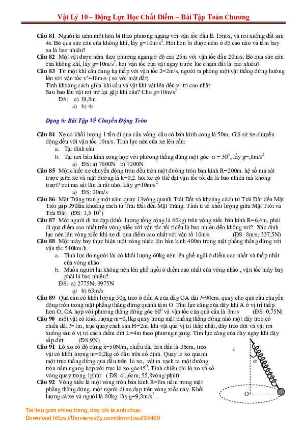 Vật Lý 10 - Động Lực Học Chất Điểm - Bài Tập Toàn Chương