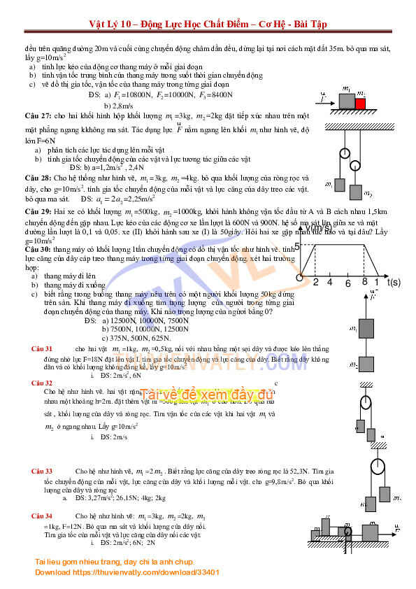 Vật Lý 10 - Động Lực Học Chất Điểm - Cơ Hệ - Bài Tập