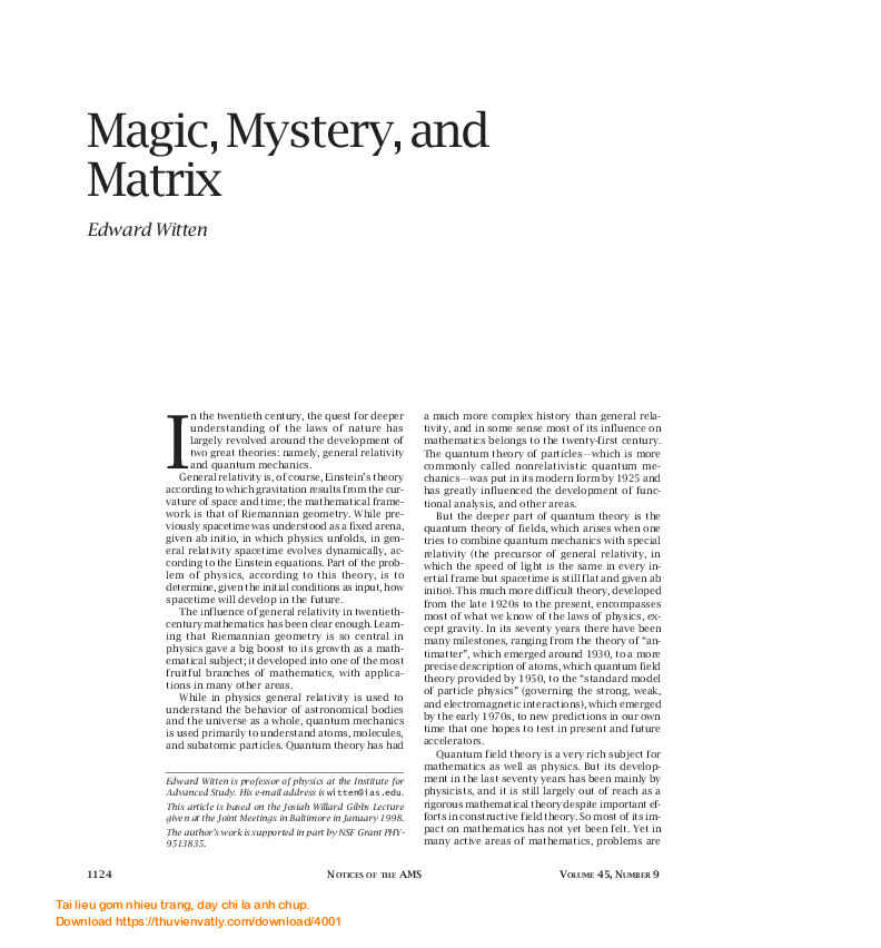 Magic, Mystery, and Matrix (Edward Witten)