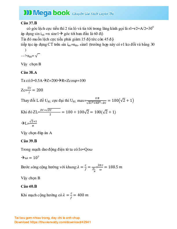[Lời giải] Đề thi thử ĐH môn Vật lý lần 1 khối A, B (2014) THPT Đặng Thúc Hứa, Nghệ An