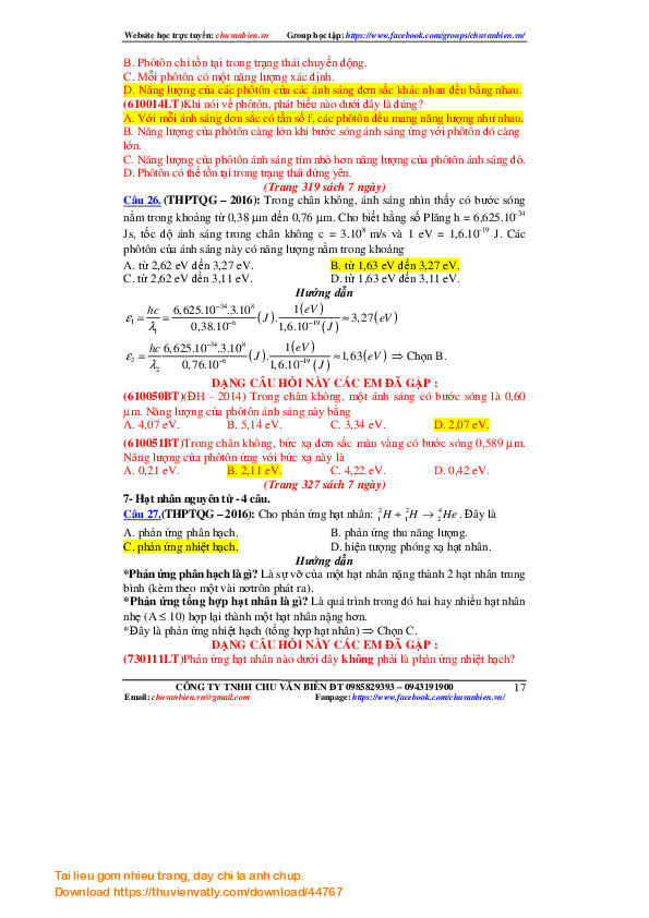 So sánh đề Vật lý 2016 và sách luyện thi thầy Chu Văn Biên