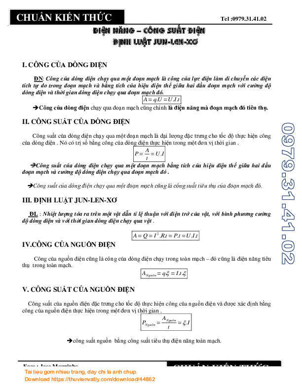 Điện năng-Công suất điện- Định luật Jun-Len-xơ (VL-11)