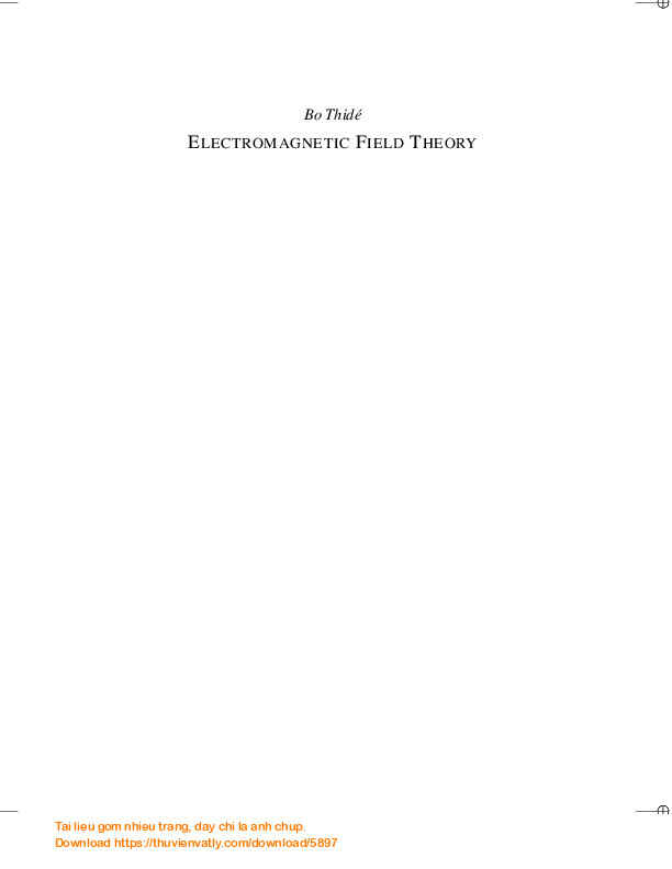 Electromagnetic Field Theory - Bo Thide