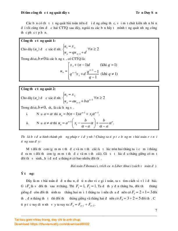 Bài tập và cách tìm công thức tổng quát của dãy số