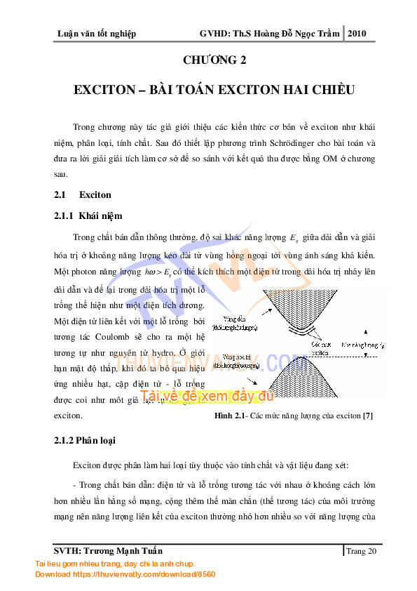 Luận văn: Phương pháp toán tử cho bài toán exciton hai chiều