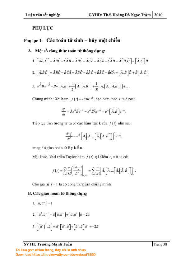 Luận văn: Phương pháp toán tử cho bài toán exciton hai chiều