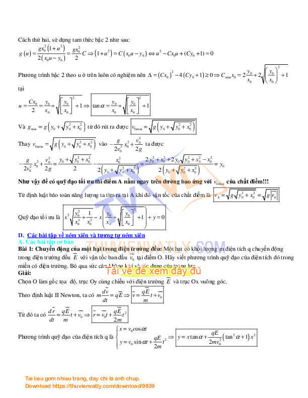 Ứng dụng phép tính vector và hình giải tích vào bài toán ném xiên - Lê Đại Nam