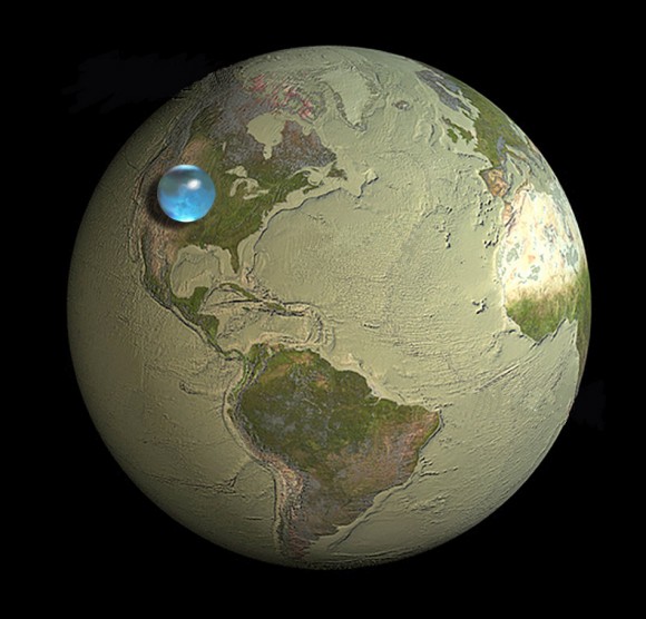 Toàn bộ nước trên Trái đất gom lại sẽ bằng một quả cầu rộng 1.385 km. (Minh họa của Jack Cook/WHOI/USGS)