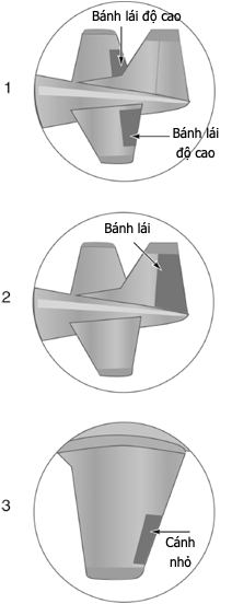 Phần đuôi cho thấy bánh lái, bánh lái độ cao, và cánh cho thấy cánh nhỏ.