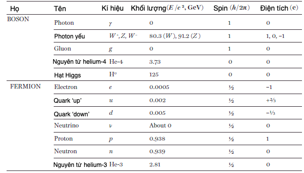 Tính chất của một số boson và fermion