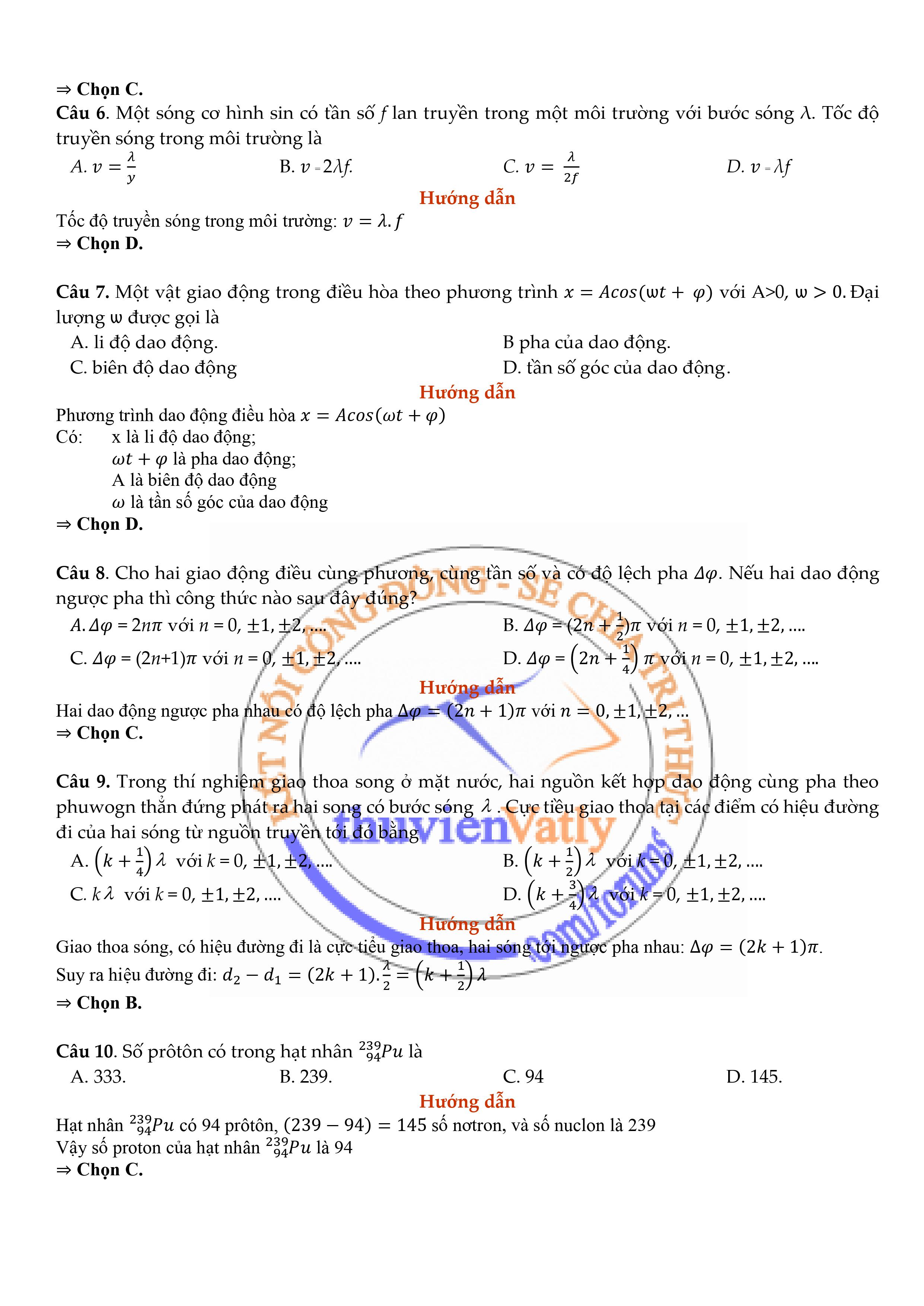 Trang 2 - Giải chi tiết mã đề 206 môn Vật Lý đề thi TN THPT 2020