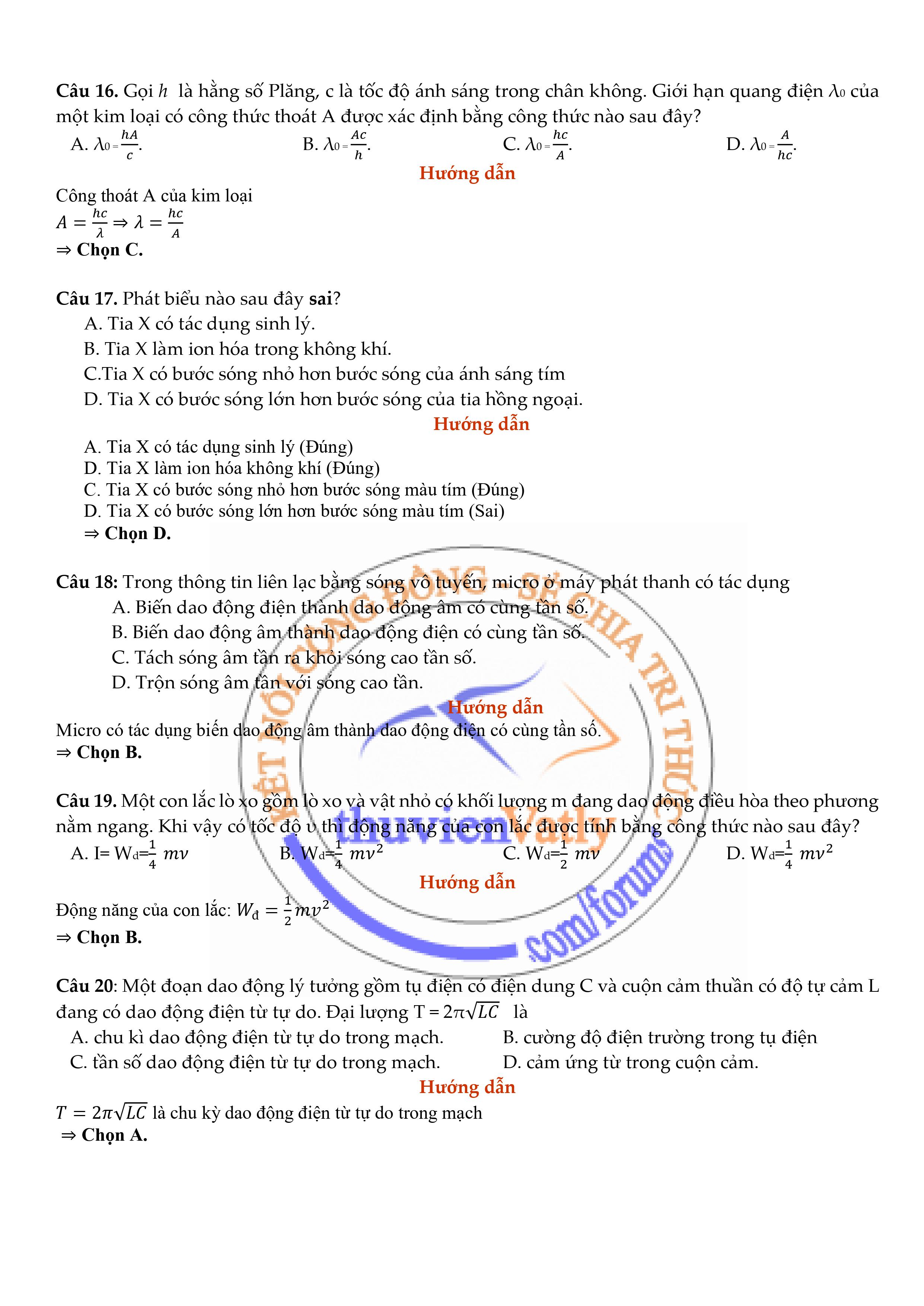 Trang 4 - Giải chi tiết mã đề 206 môn Vật Lý đề thi TN THPT 2020