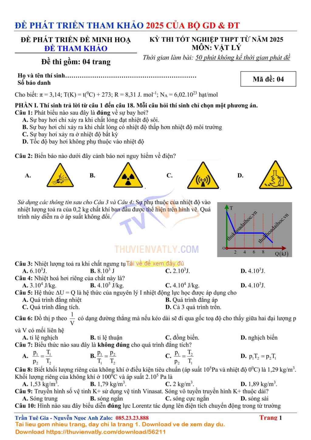 Đề phát triển Đề Minh hoạ Của Bộ Giáo dục và Đào tạo 2025 lần 6