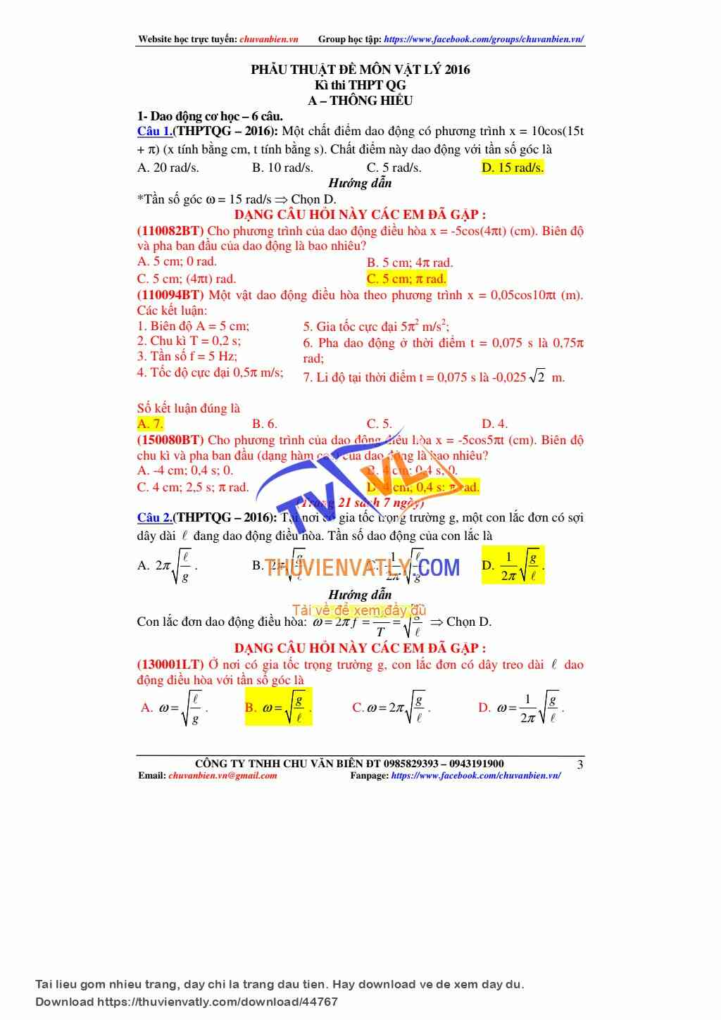 So sánh đề Vật lý 2016 và sách luyện thi thầy Chu Văn Biên