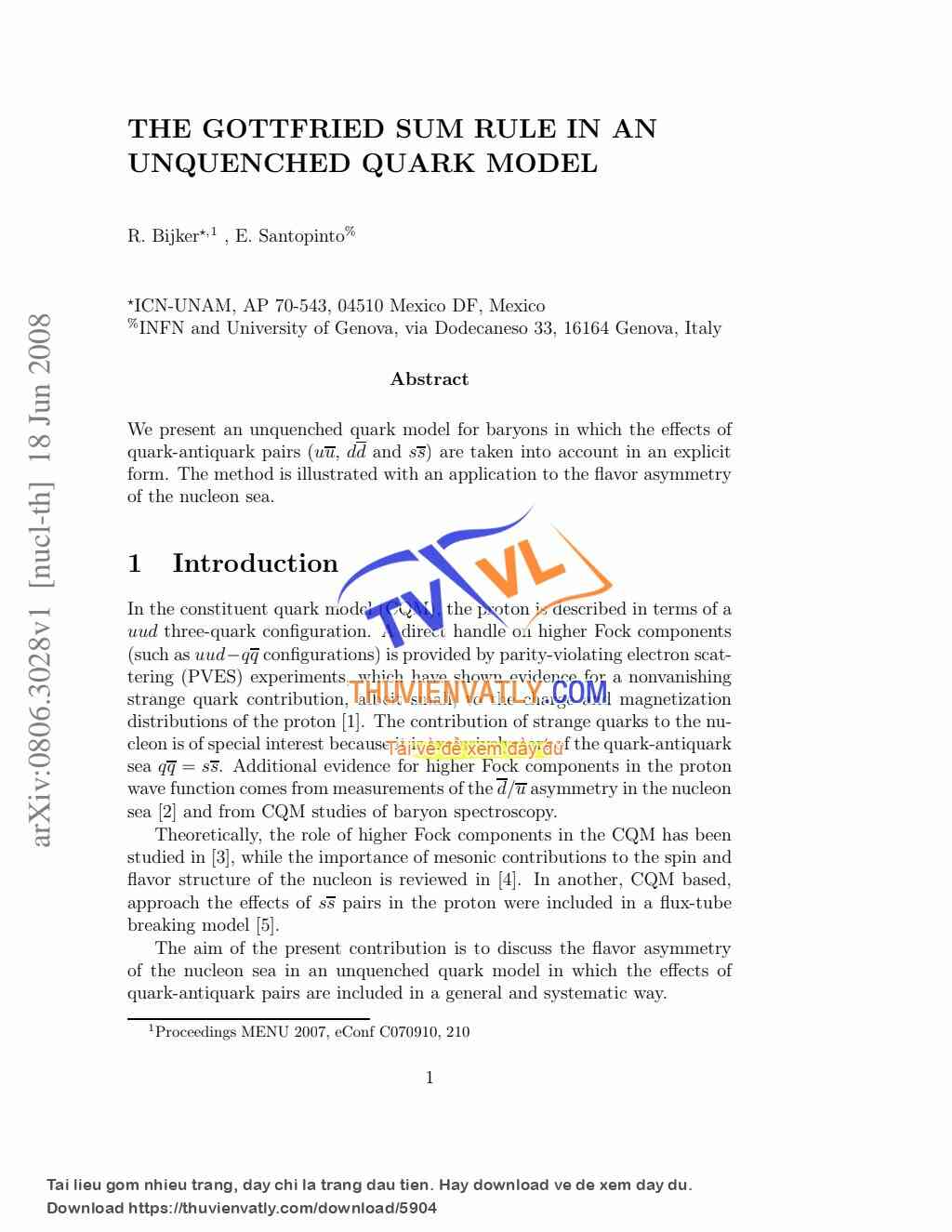 Bijker R., E. Santopinto - The Gottfried sum rule in an unquenched quark model