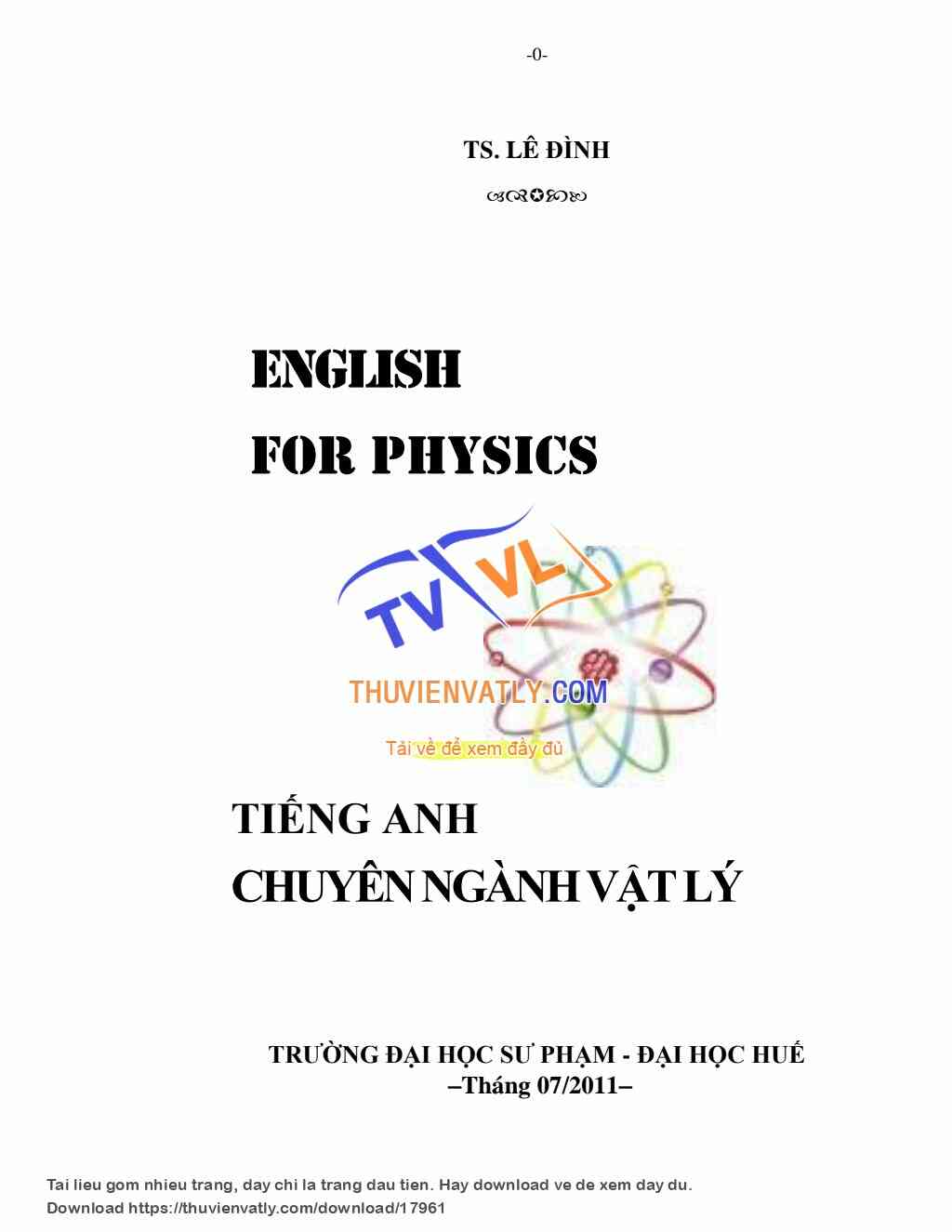 English for Physics - Lê Đình - ĐHSP Huế