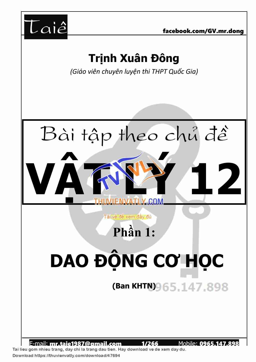 Dao động cơ CHUYÊN - GV Trịnh Xuân Đông