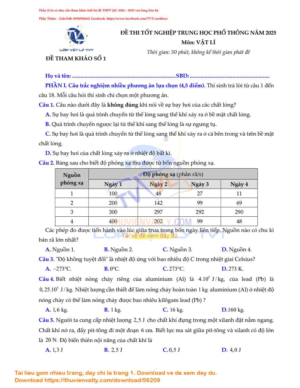 Đề thi tốt nghiệp THPT QG 2025