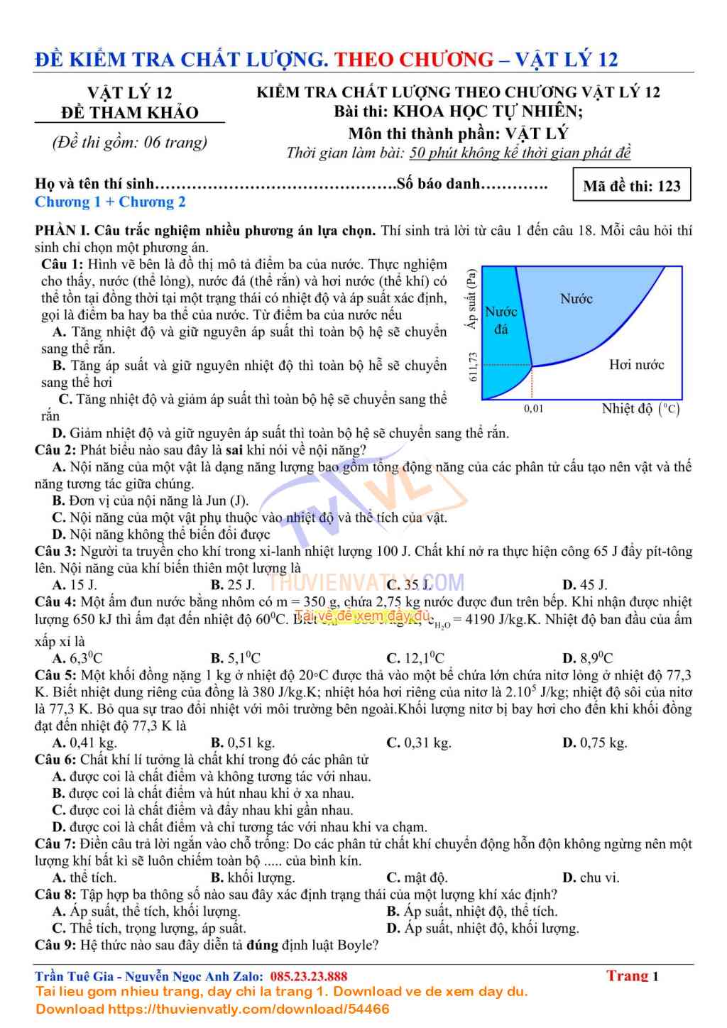 Kiểm tra Chất lượng Chương Vật lý nhiệt và Chương Khí lý tưởng - Vật lý 12 Kết nối Tri thức với Cuộc sống