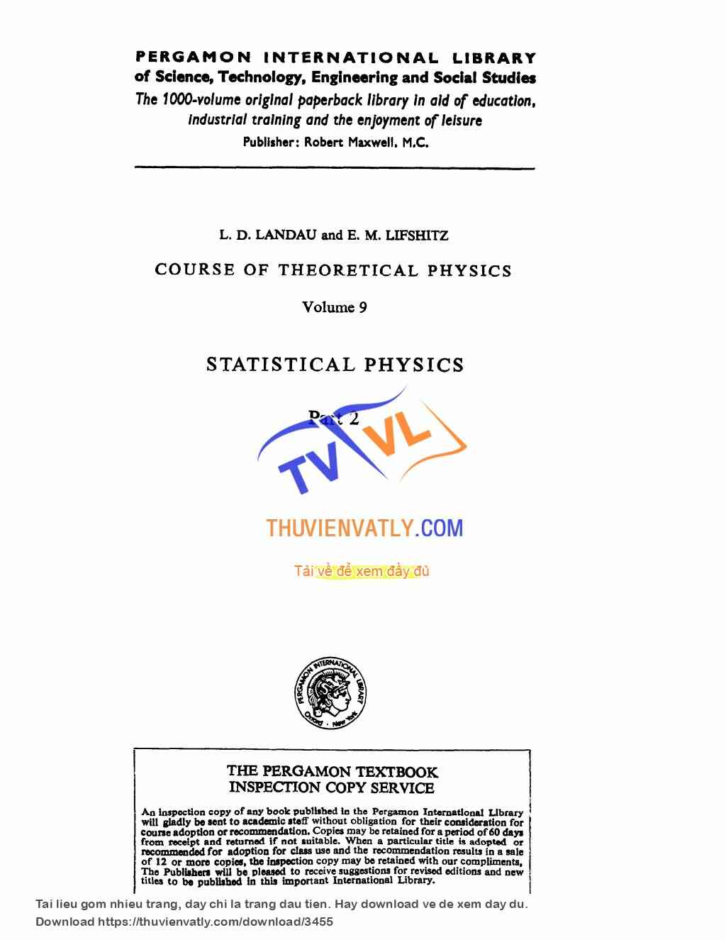 Landau L.D., Lifshitz E.M. Course of Theoretical Physics. Vol. 09. Statistical Physics- Part 2