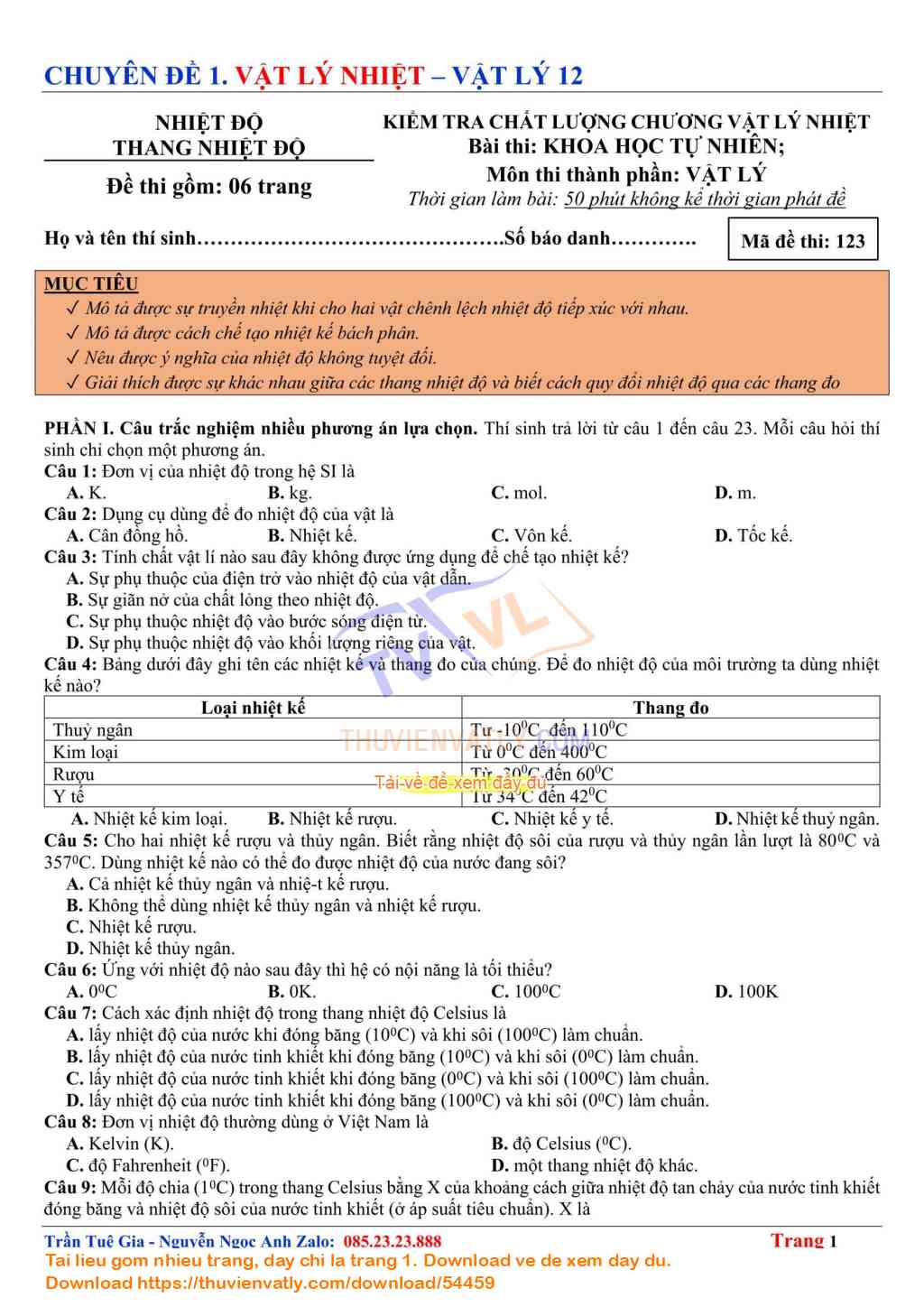 Kiểm tra Chất lượng Nhiệt độ - Thang nhiệt độ - Nhiệt kế - Chương Vật lý nhiệt Kết nối Tri thức Vật lý 12