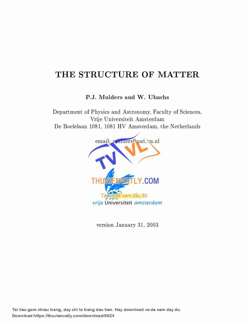 The Structure Of Matter - Mulders