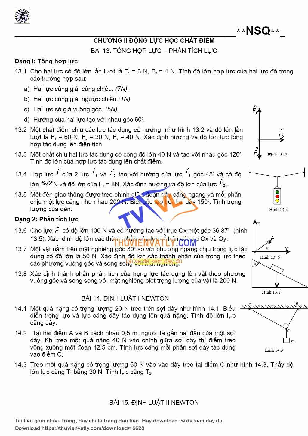 Bài tập chương II vật lý 10 nâng cao
