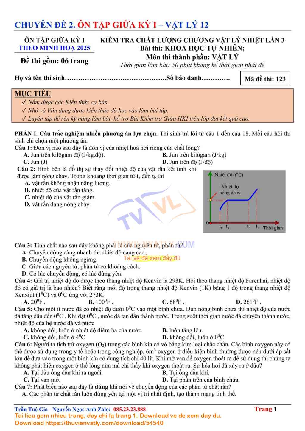 Bài Kiểm Tra Ôn tập Giữa Kỳ 1 - Vật lý 12 lần 3 - Theo Minh hoạ Của Bộ Giáo dục và Đào tạo