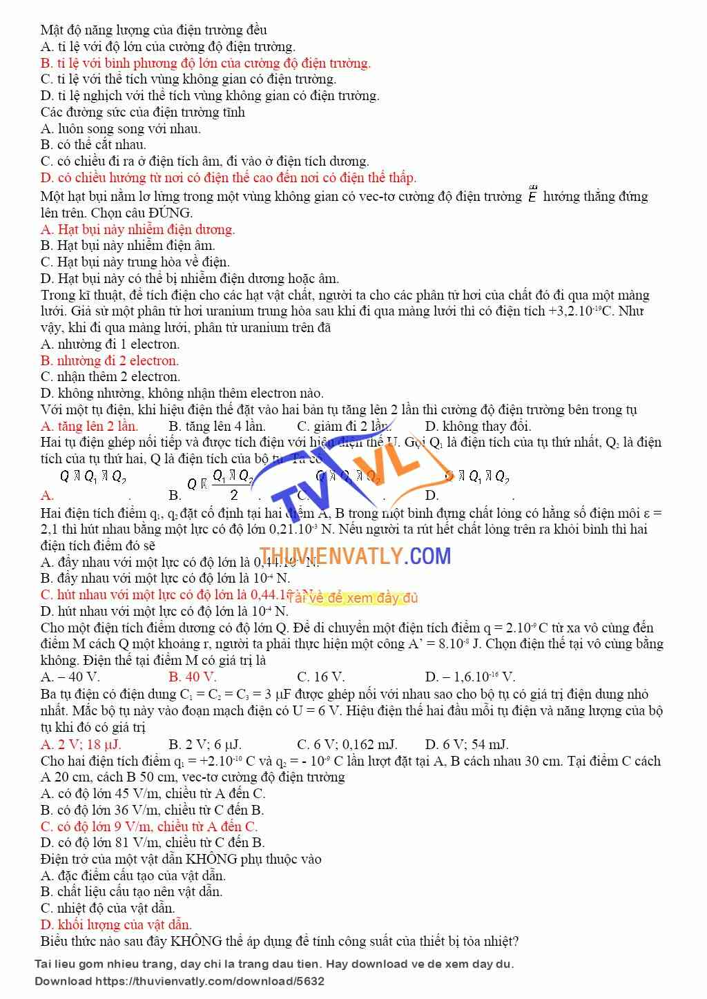 Kiểm tra 1 tiết Lý 11 NC Bài 1 HK1