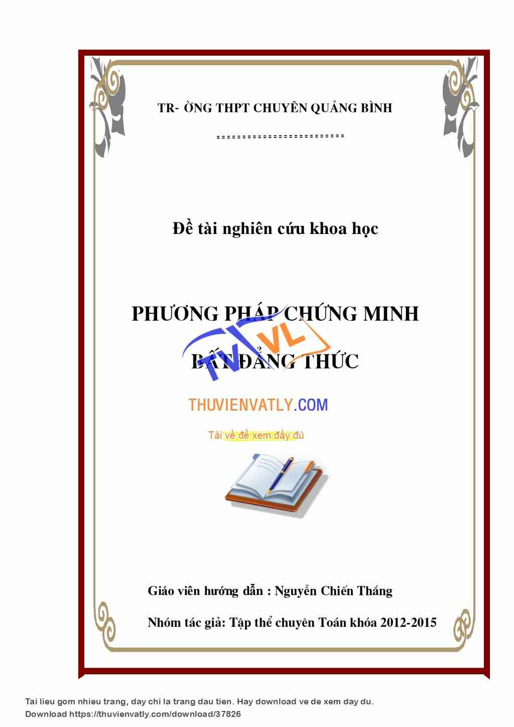Phương pháp chứng minh BĐT-Trường THPT Chuyên Quảng Bình