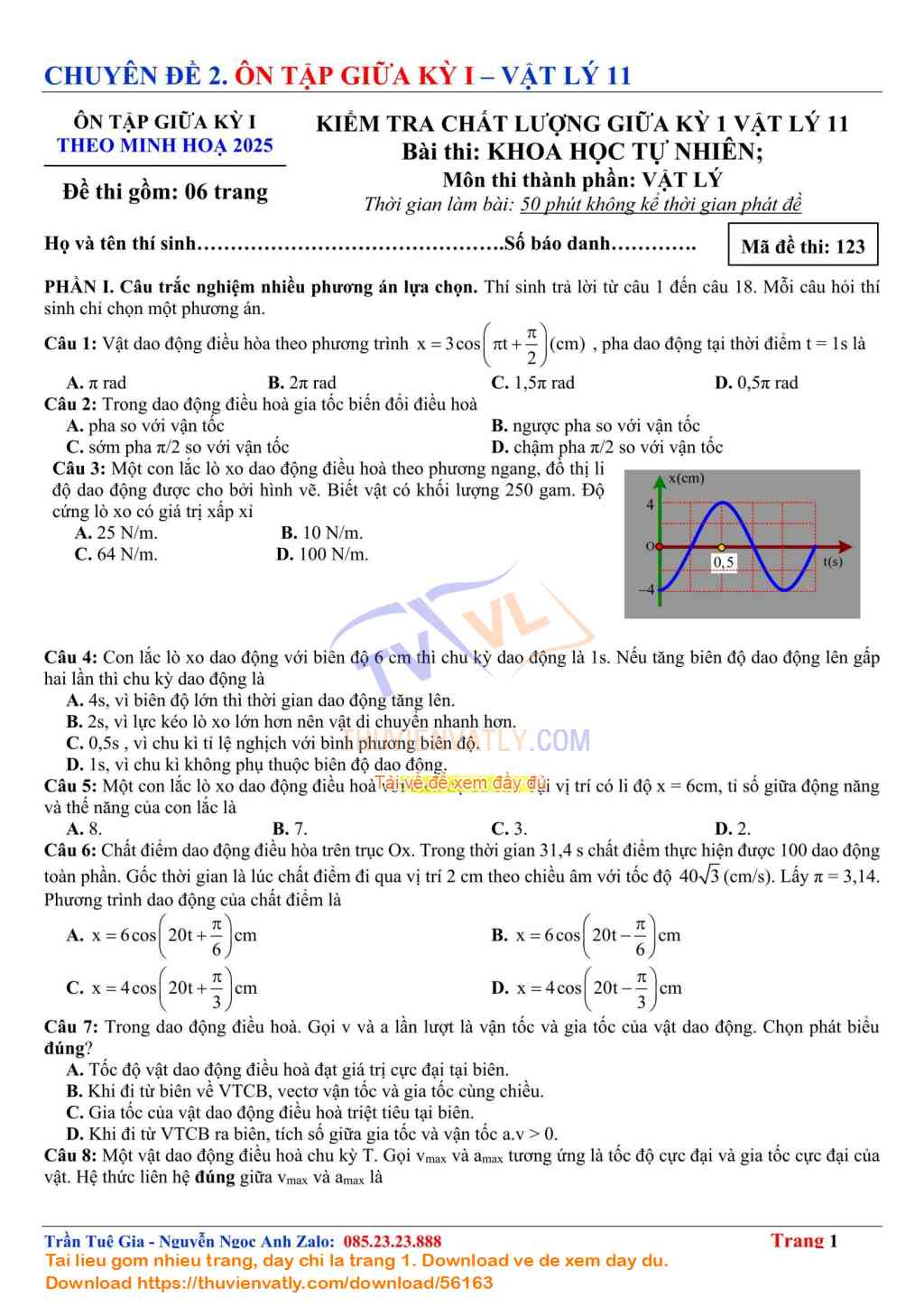 Bài Kiểm Tra Giữa Kỳ 1 Vật lý 11 lần 11 - Theo Minh hoạ Của Bộ Giáo dục và Đào tạo