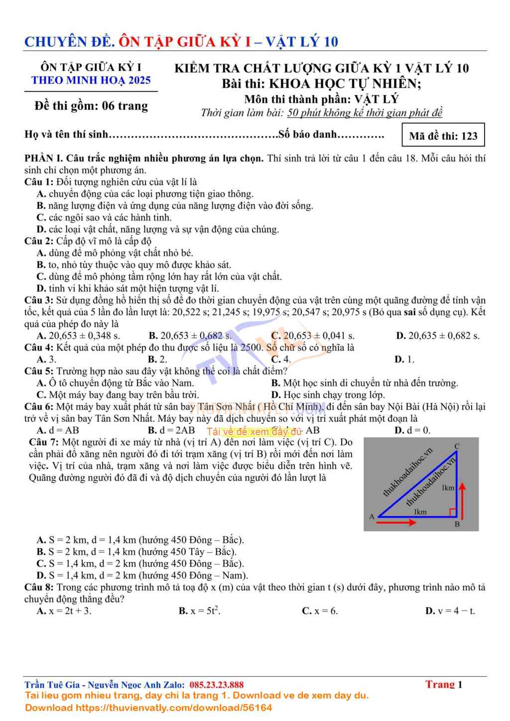 Bài Kiểm Tra Giữa Kỳ 1 Vật lý 10 lần 13 - Theo Minh hoạ Của Bộ Giáo dục và Đào tạo