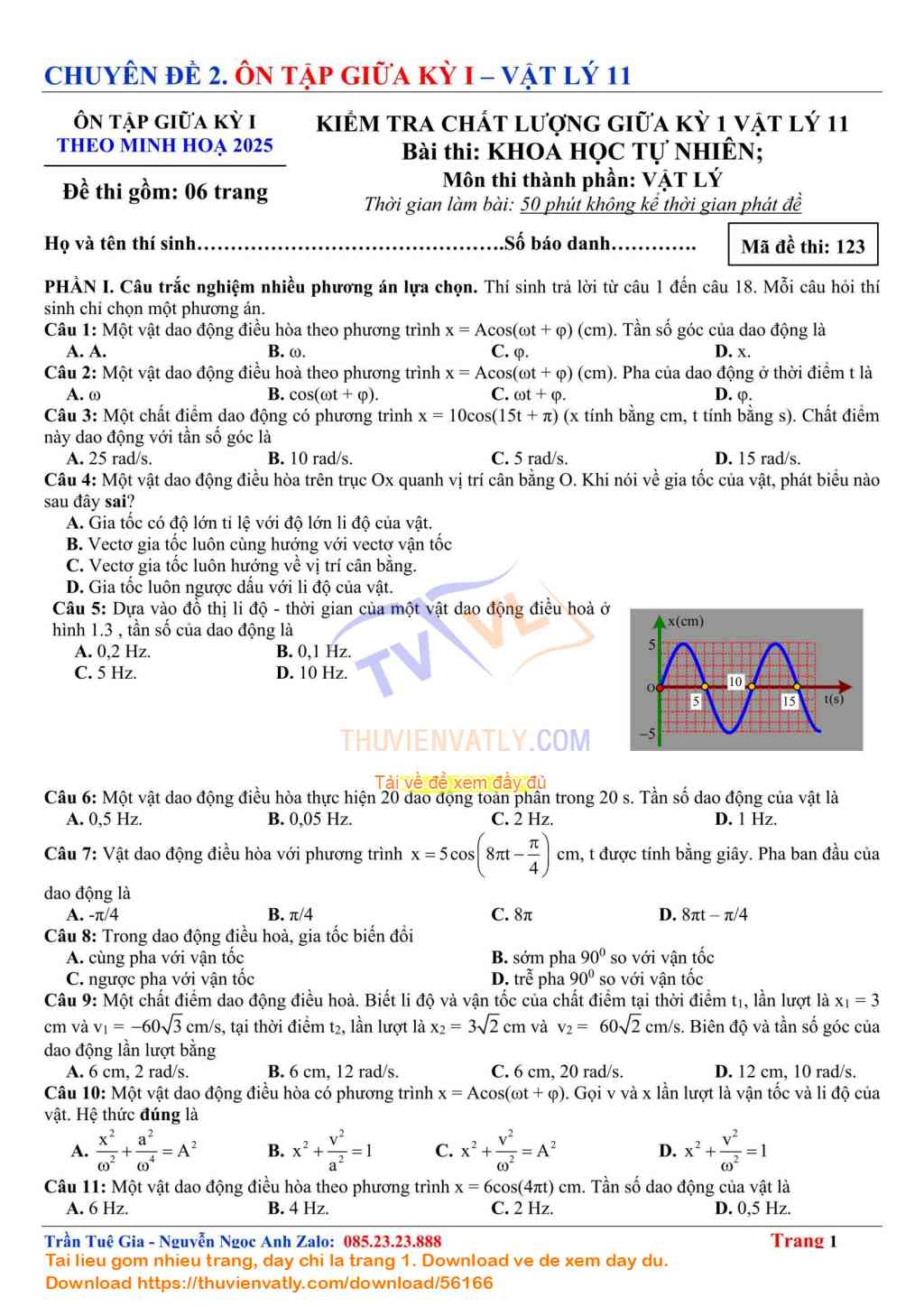 Bài Kiểm Tra Giữa Kỳ 1 Vật lý 11 lần 12 - Theo Minh hoạ Của Bộ Giáo dục và Đào tạo