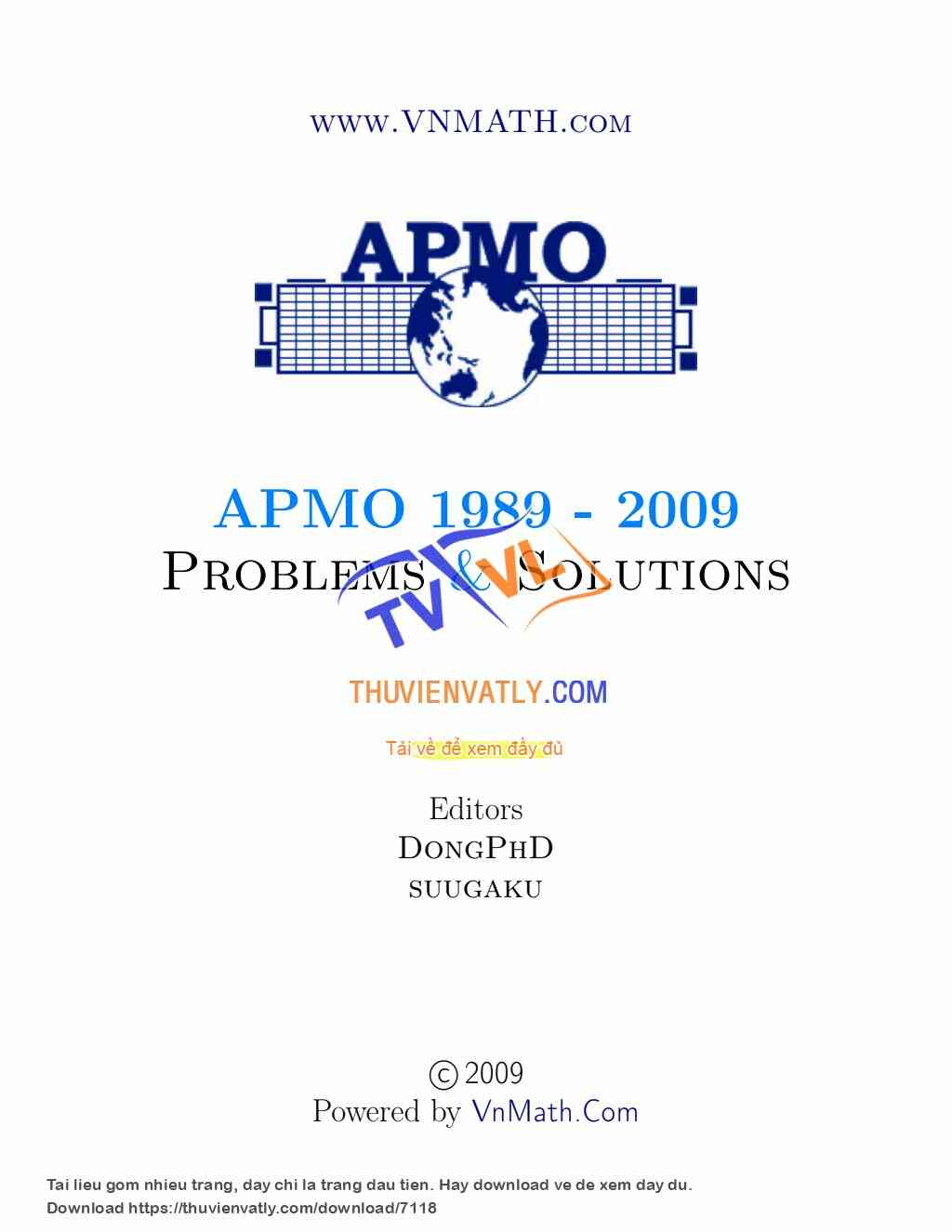 APMO 1989 - 2009: Problems and Solutions